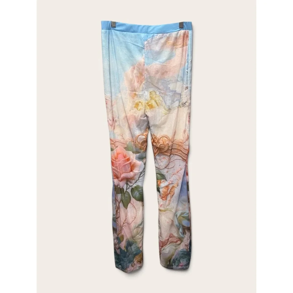 Endless Moon Cherub Floral Mesh Shirt and Pant Set Blue Pink Renaissance Medium